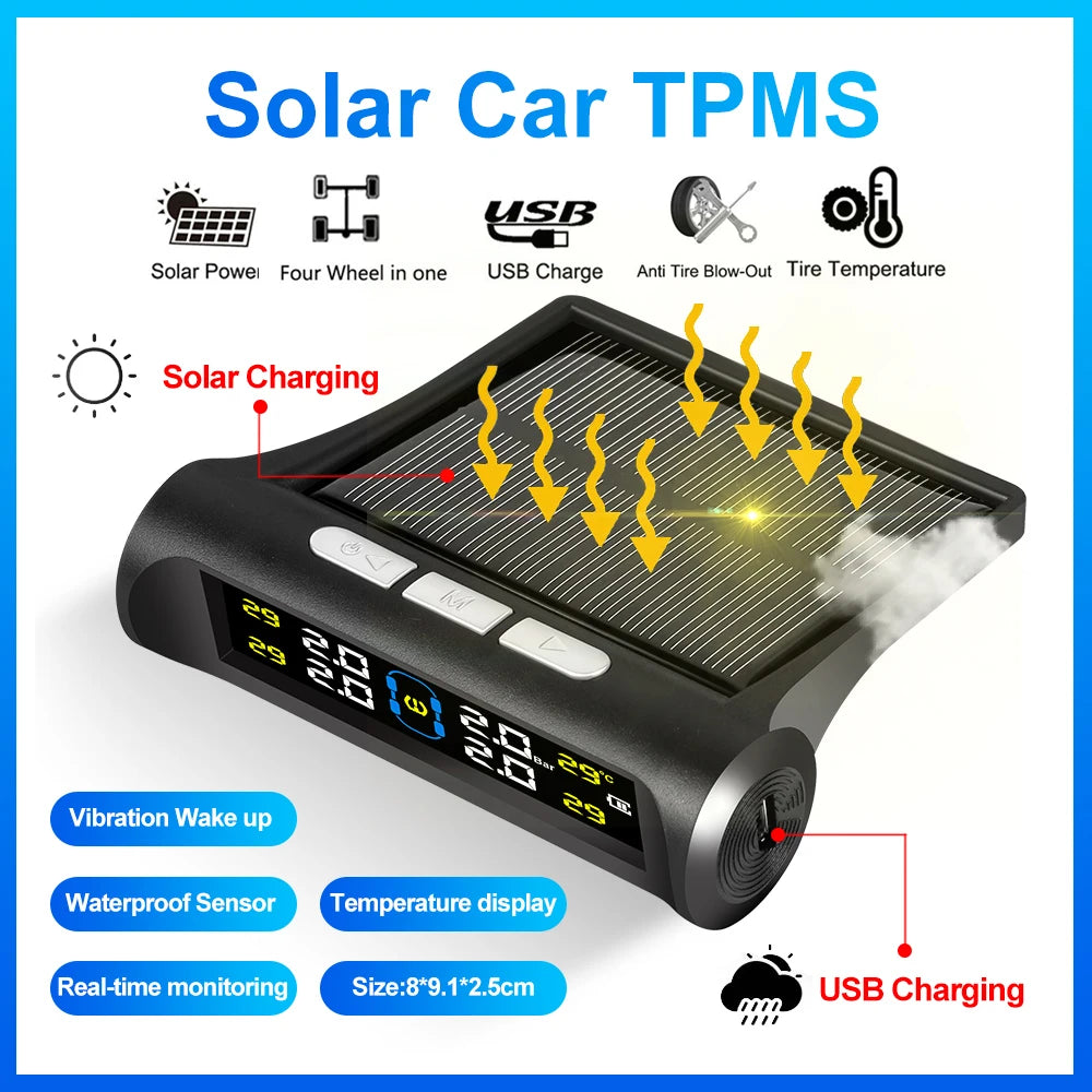 Solar Tire Pressure Monitoring System with 4 Wireless Sensors