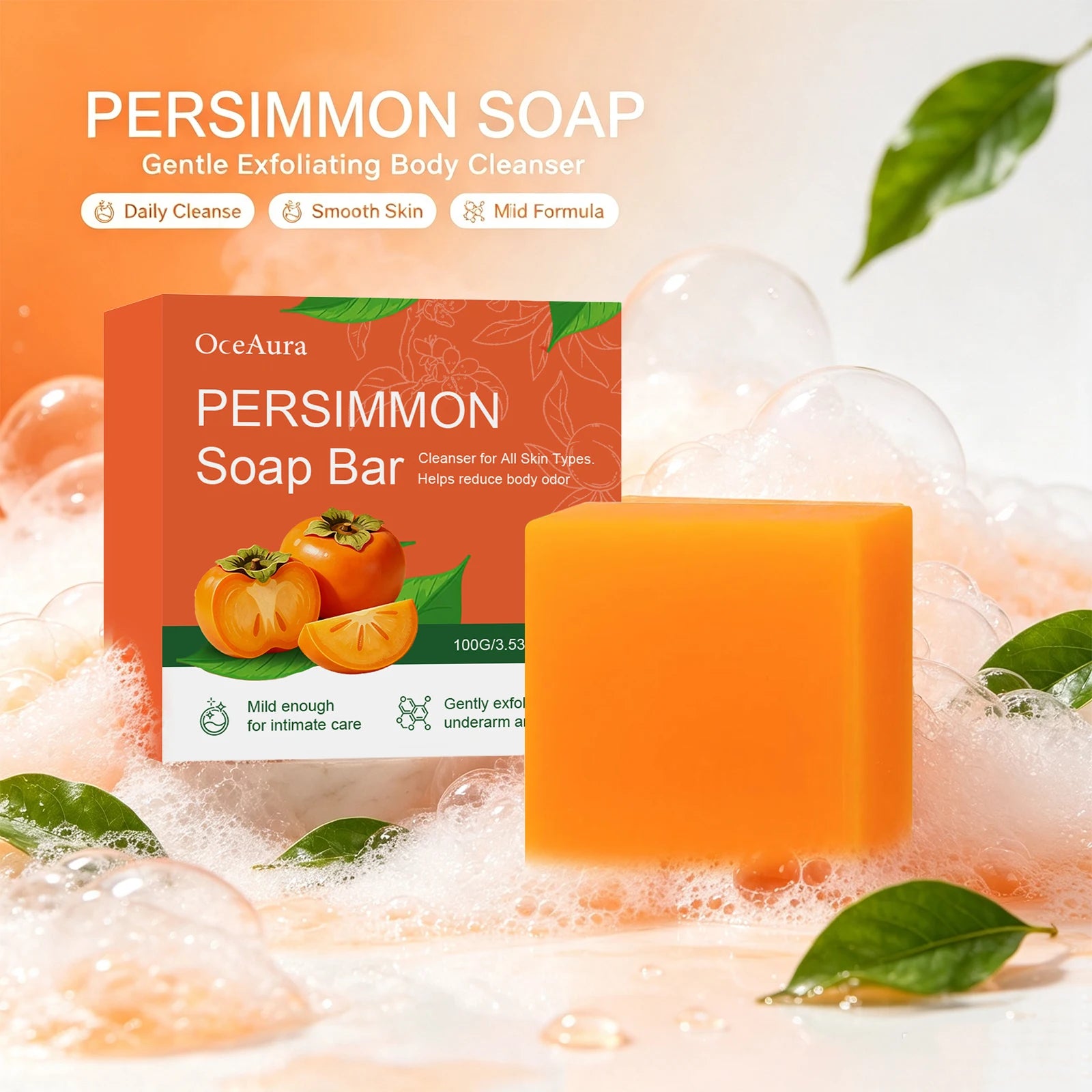 Exfoliating Persimmon Soap Bar for Body Odor and Skin Smoothing - 4
