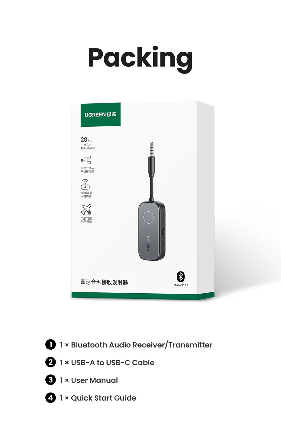 2-in-1 Bluetooth 5.2 Transmitter and Receiver for Audio Aux