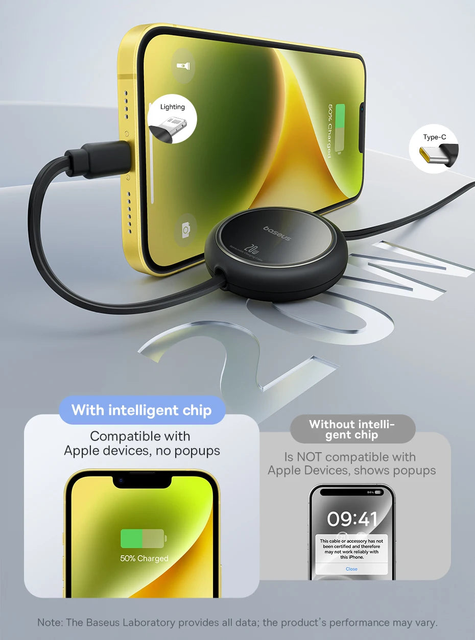 Retractable USB-C to Lightning 20W Fast Charging Cable - 15