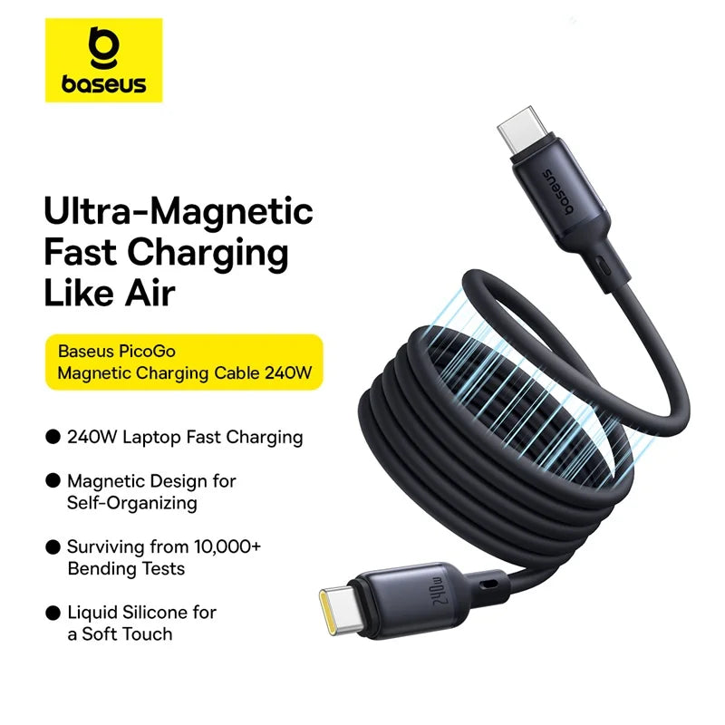 240W Magnetic Fast Charging USB-C Cable for Laptops and Smartphones - 3