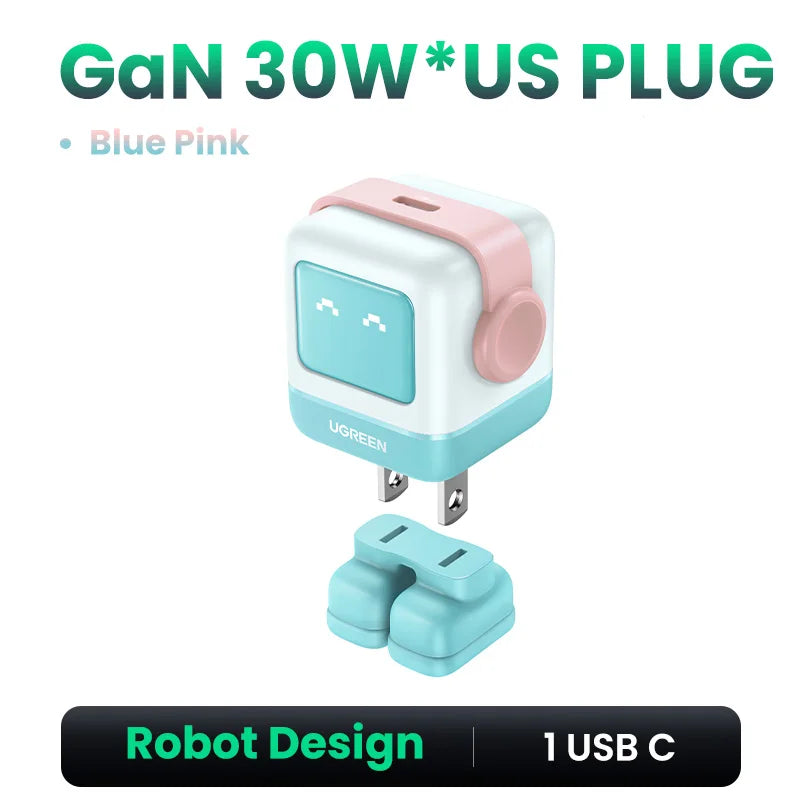 65W GaN USB-C Robot Fast Charger for Laptops and Smartphones