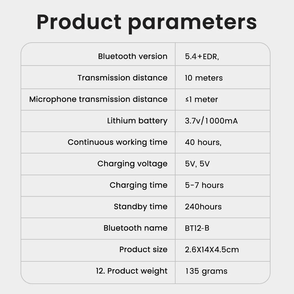 BT-12B Bluetooth 5.0 Motorcycle Helmet Intercom Headset 300M Range