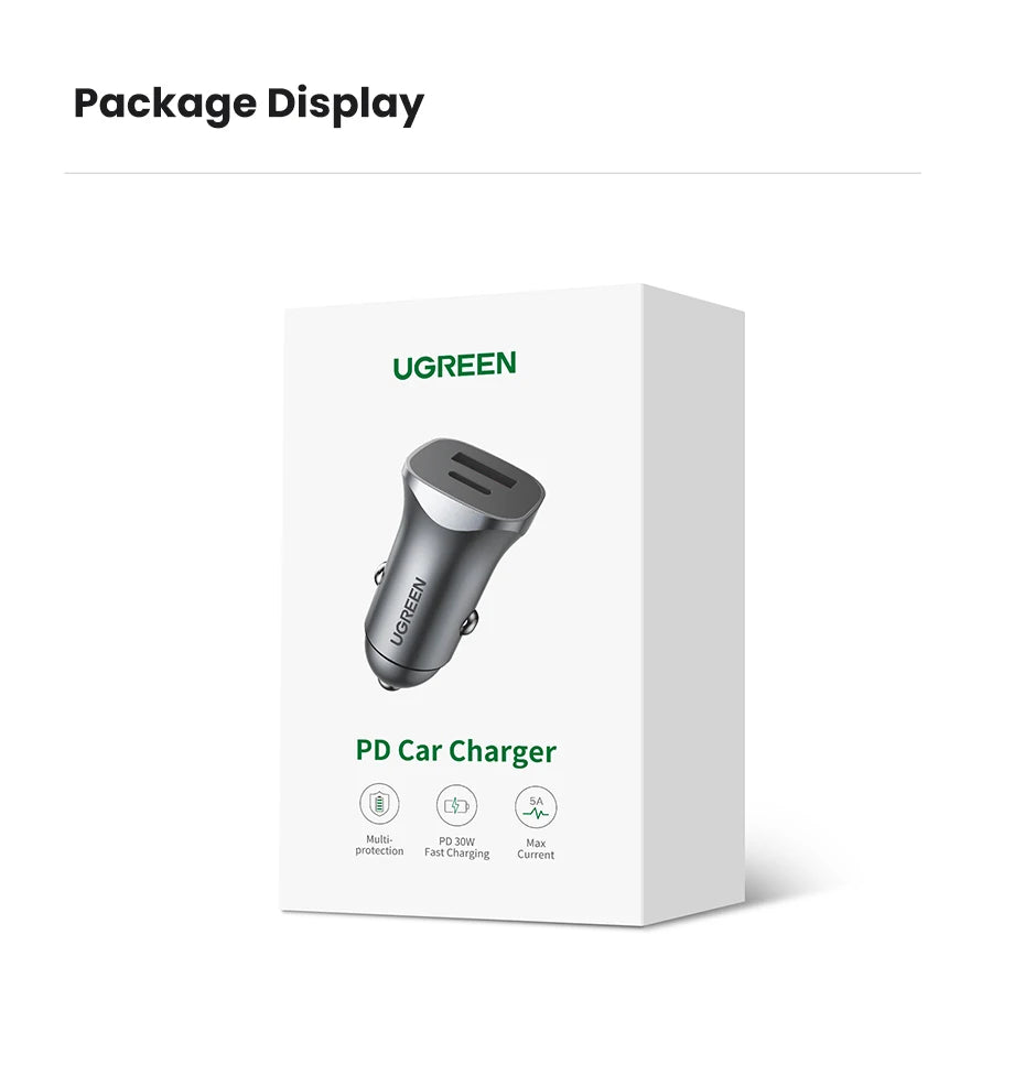 30W Dual Port Fast Car Charger with PD 3.0 and QC 4.0