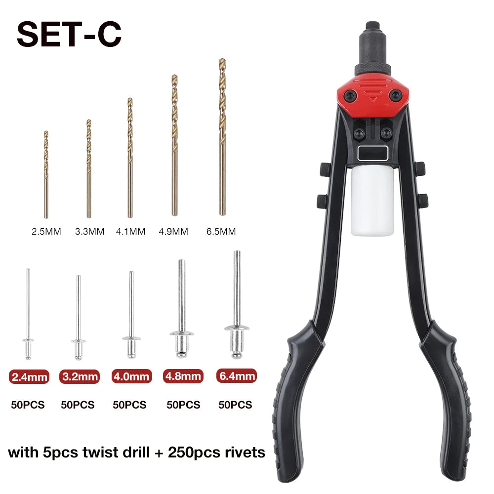 Manual Blind Rivet Gun with Interchangeable Heads