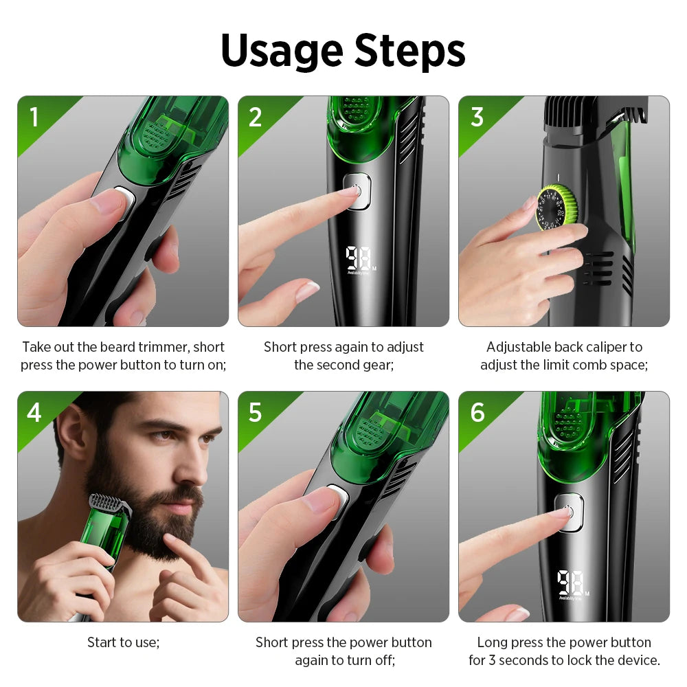 Cordless Vacuum Beard and Hair Trimmer for Men