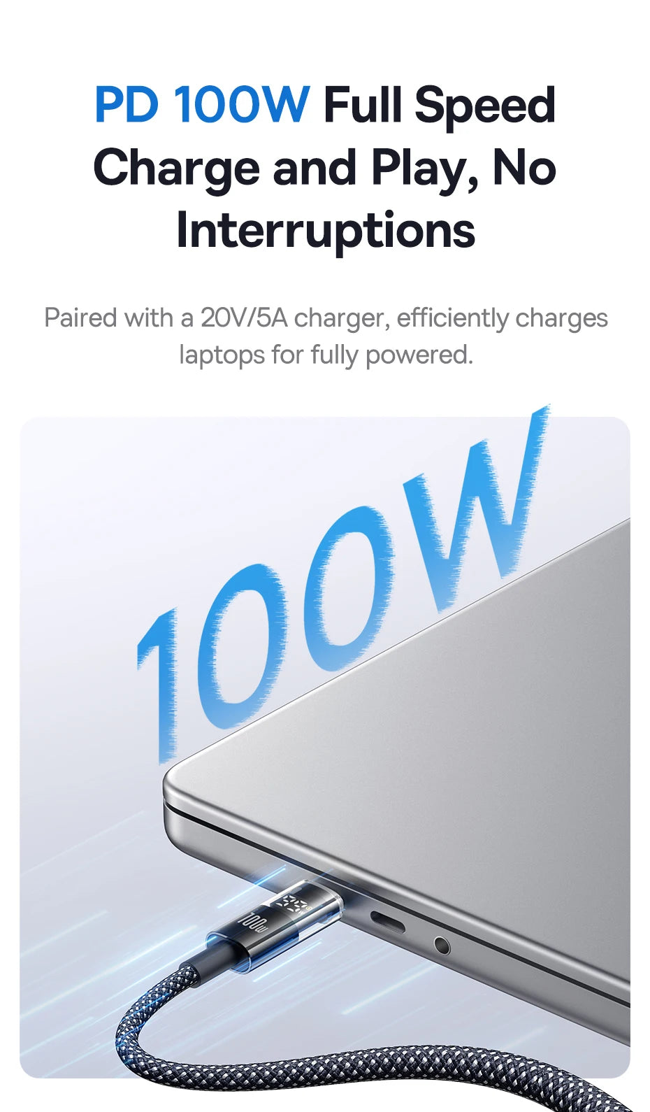 100W USB-C to USB-C Fast Charging Cable with LED Power Display - 16