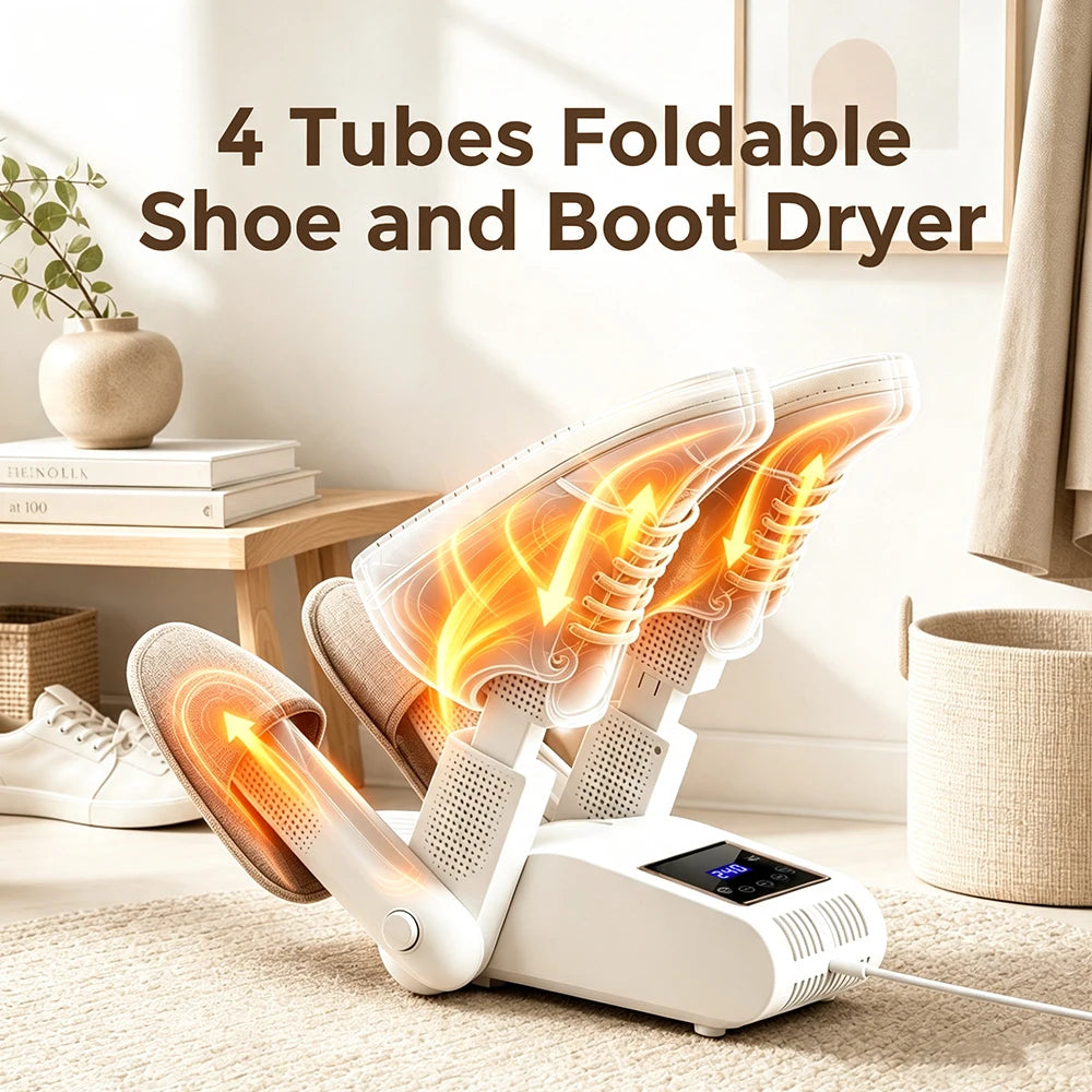Foldable 4-Tube Electric Shoe and Boot Dryer with UV Sterilization