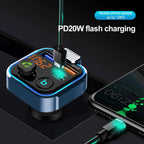 Bluetooth 5.0 FM Transmitter Car Adapter with 38W PD and QC3.0 Charger