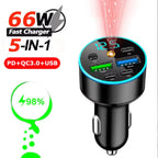 66W 5 Port Car Charger with 3 PD and 2 USB Ports and Starry Sky Lamp