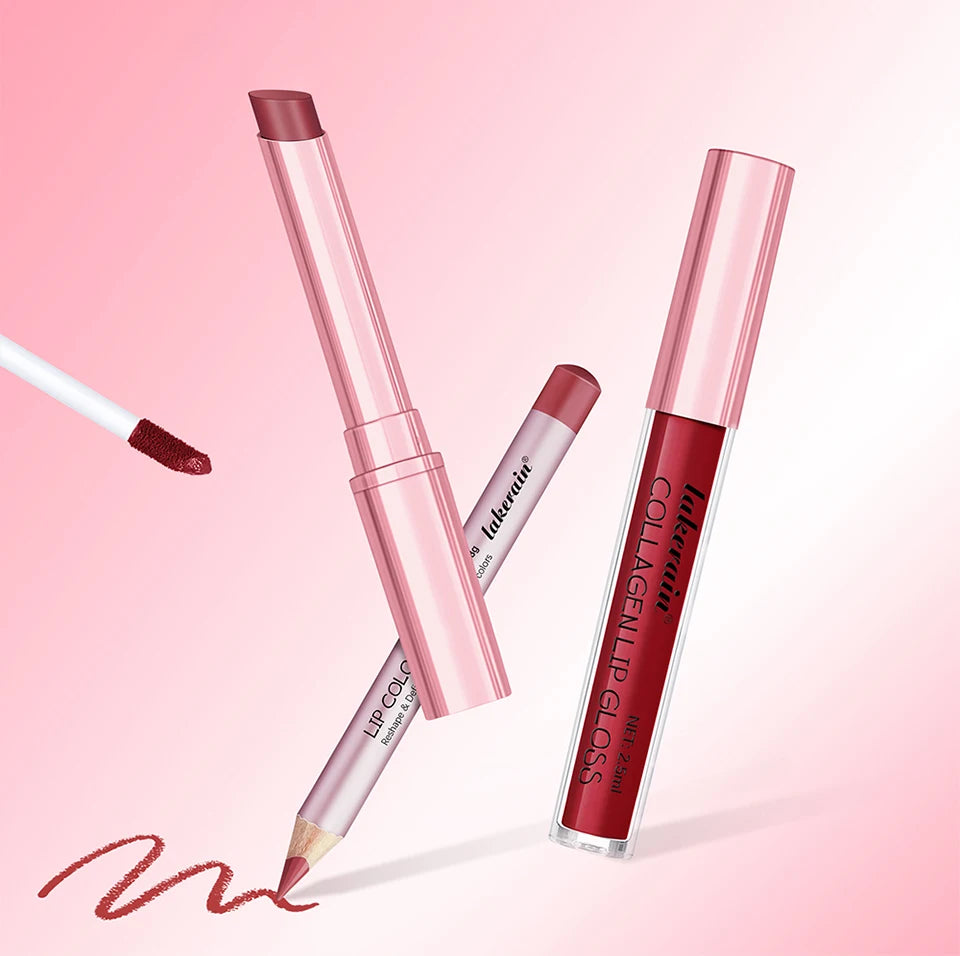 3-Piece Matte Lipstick and Lip Gloss Makeup Set