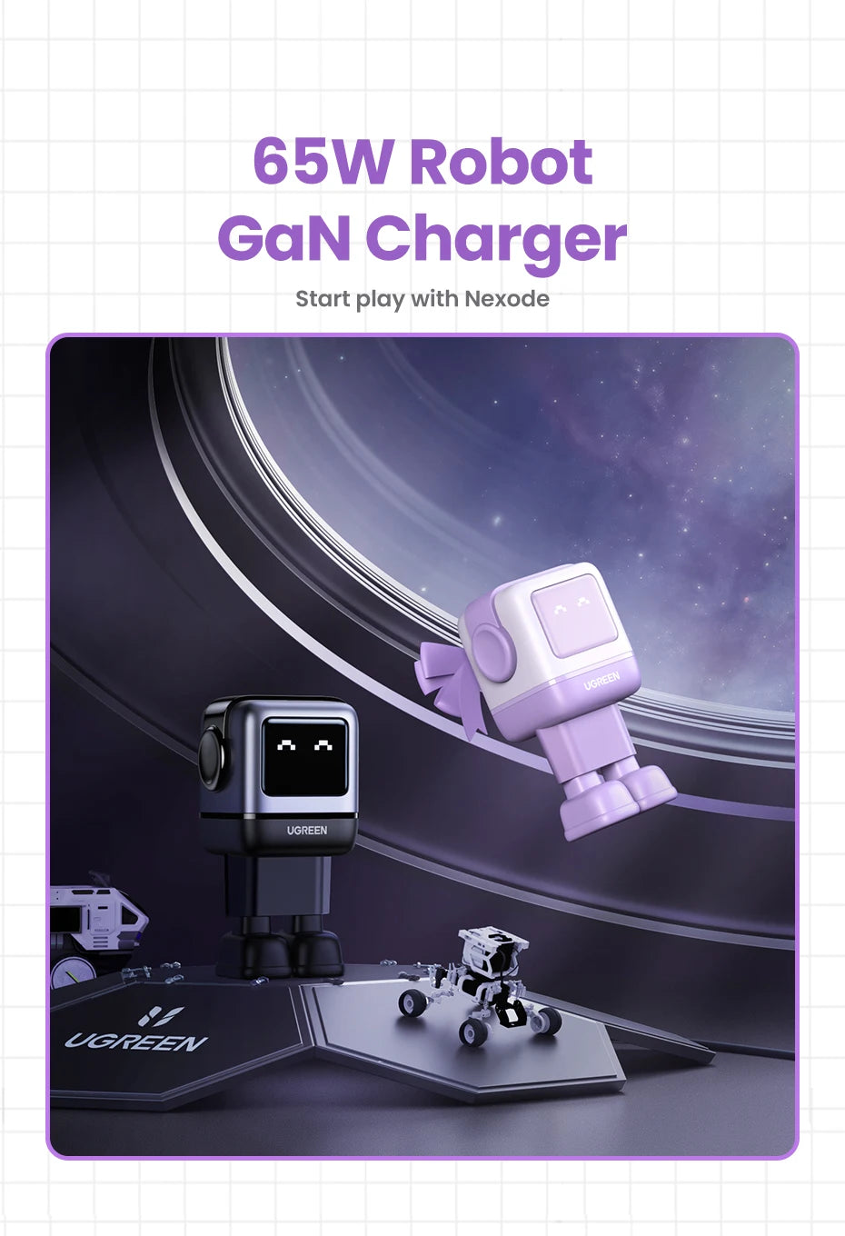 65W GaN Fast Wall Charger with Robot Display - 7