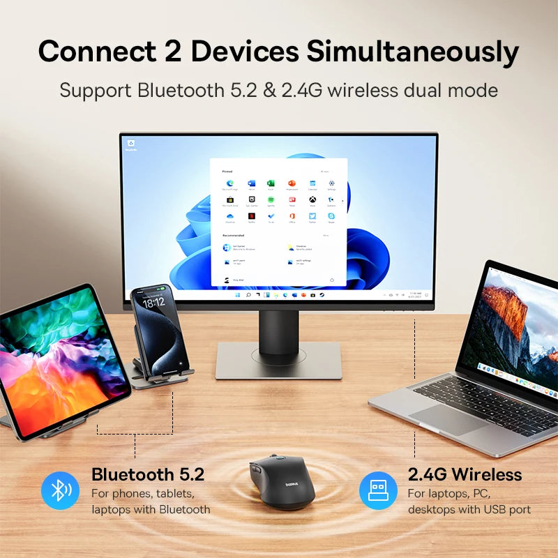 Ergonomic Bluetooth 5.2 & 2.4G Wireless Mouse with 4000DPI