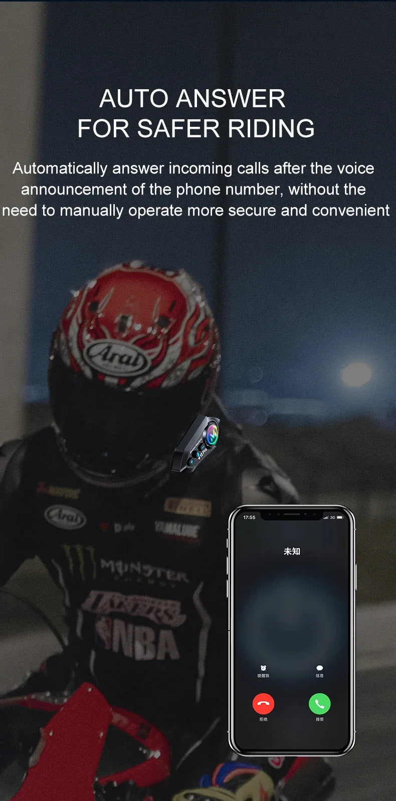 Y12 Pro Bluetooth 5.4 Motorcycle Helmet Intercom Headset 500M