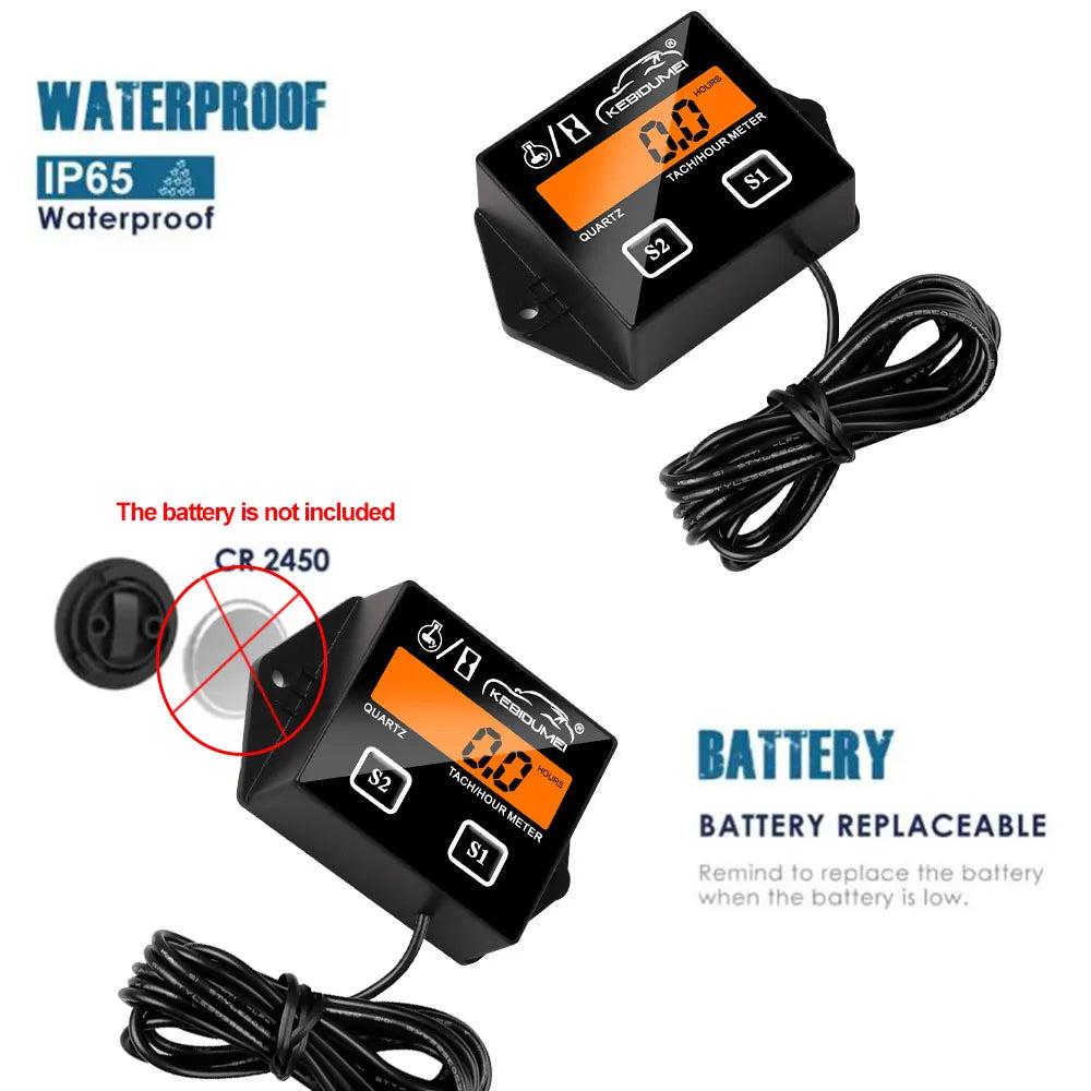 Digital Engine Tachometer and Hour Meter Gauge for Spark Ignition Engines