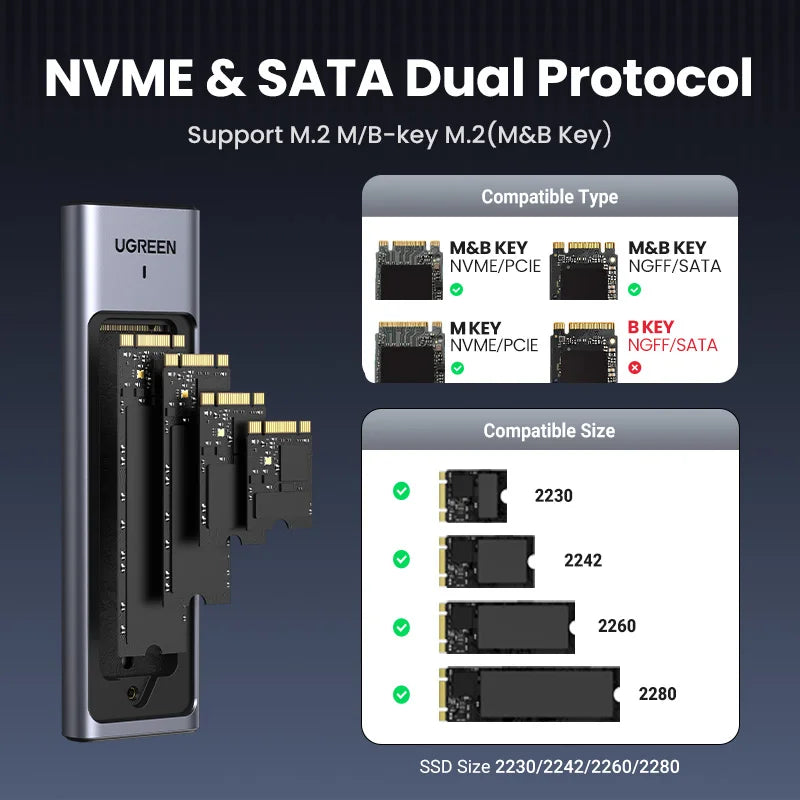 Dual Protocol M.2 NVMe and SATA SSD External Enclosure 20Gbps - 3