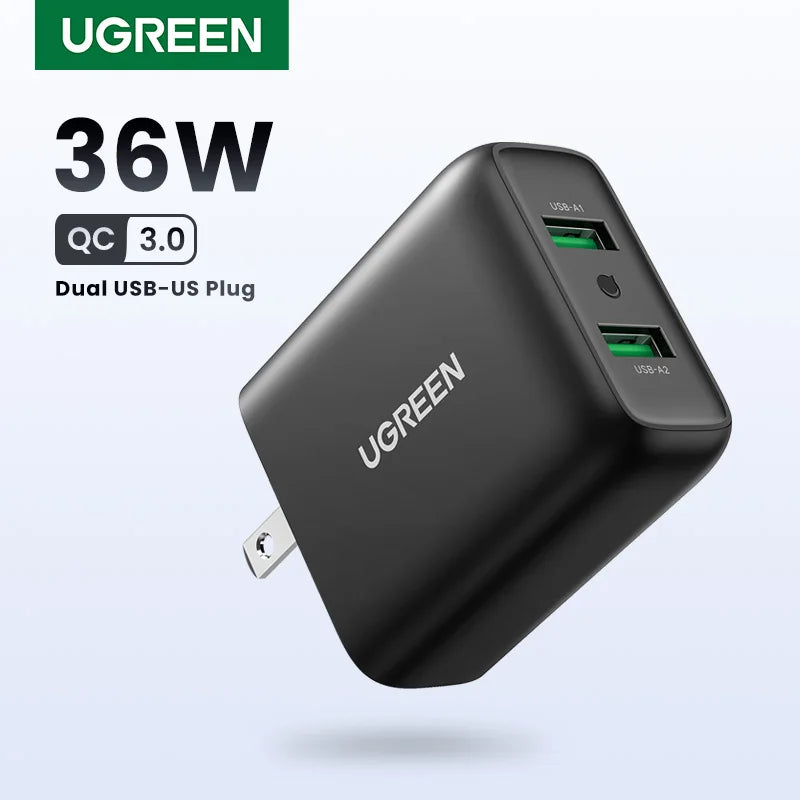 36W Dual USB Quick Charge 3.0 Fast Wall Charger Adapter