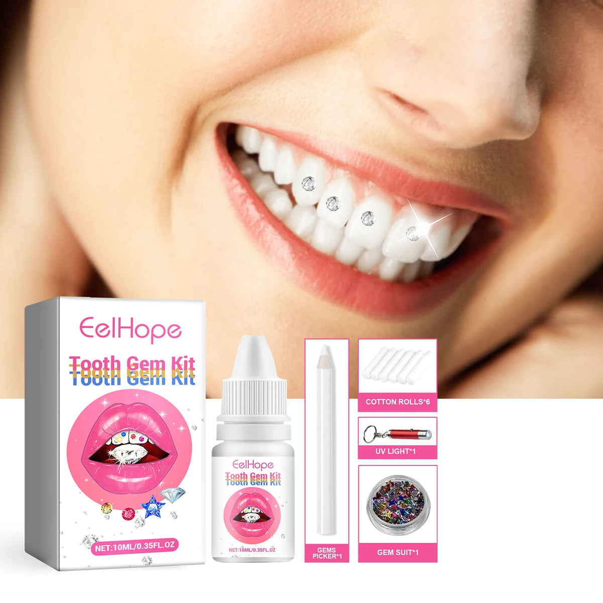 Professional DIY Tooth Gem Kit with UV Light