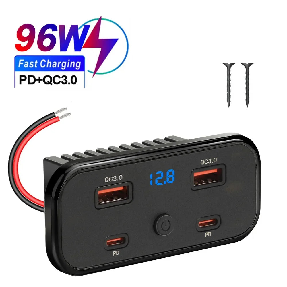112W Multi-Port USB Fast Car Charger with Voltage Display