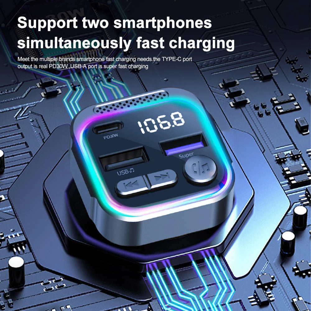 Bluetooth 5.3 FM Transmitter Car Radio Modulator PD and QC3.0 Charger