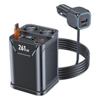 228W 9 Port Car Cigarette Lighter Splitter with Retractable PD Cable