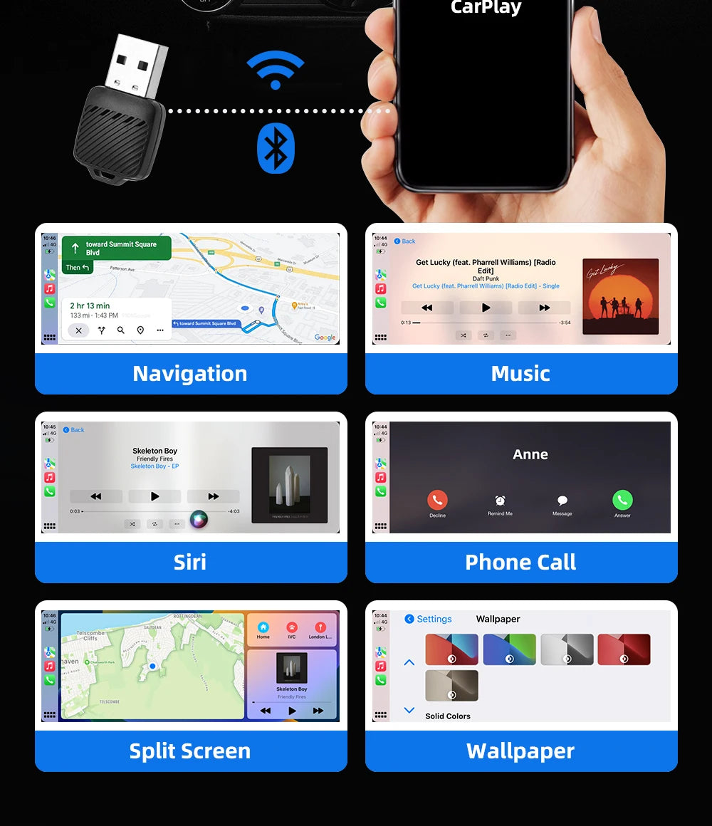 2-in-1 Wired to Wireless CarPlay and Android Auto Adapter Dongle