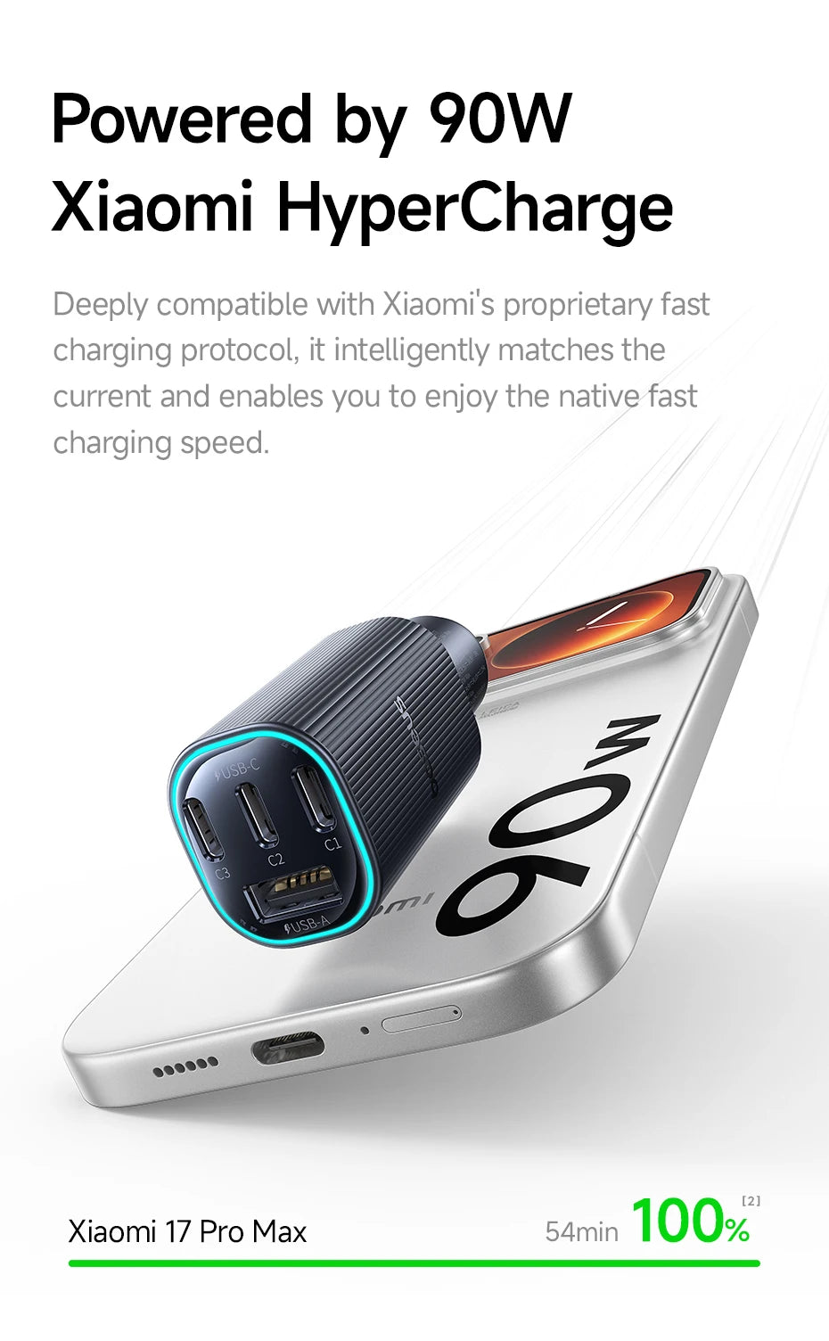 160W Fast Car Charger with Triple USB Ports for Laptops and Phones