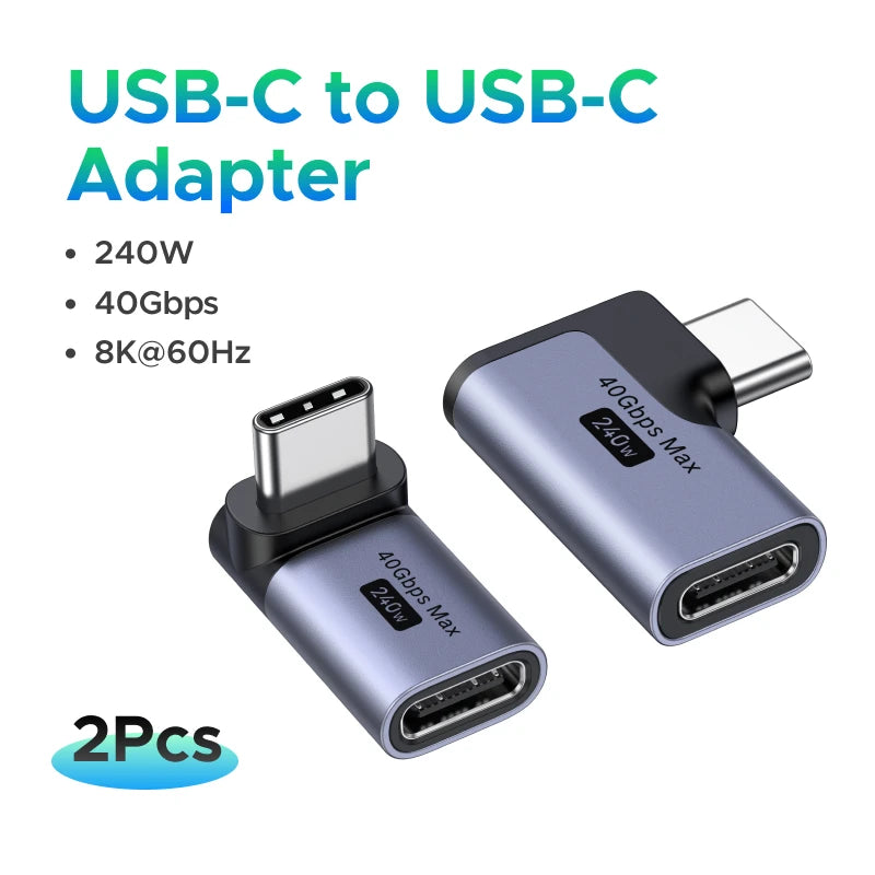 90-Degree USB-C Male to Female Adapter 240W 40Gbps