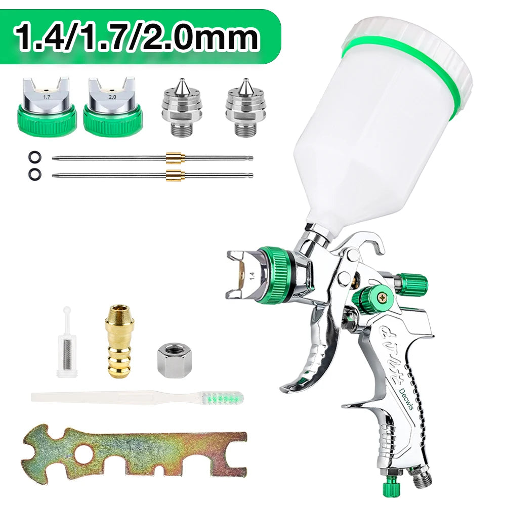 Professional HVLP Gravity Feed Paint Spray Gun with Multiple Nozzles - 19