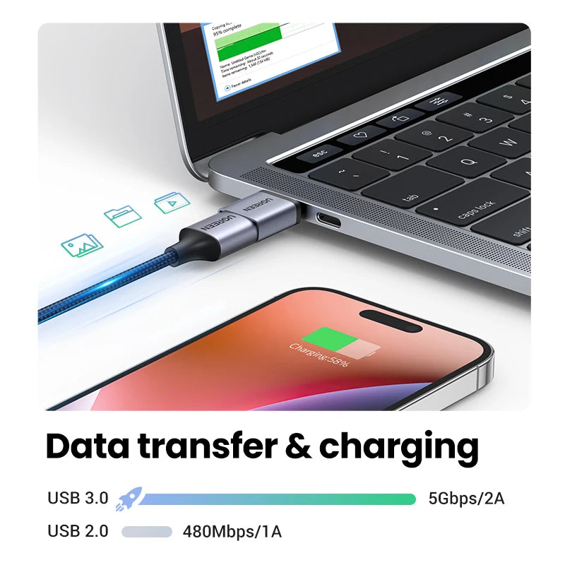 USB 3.0 to USB-C OTG Adapter for Data Sync and Charging