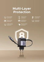 65W GaN Fast Wall Charger with Built-in Retractable USB-C Cable