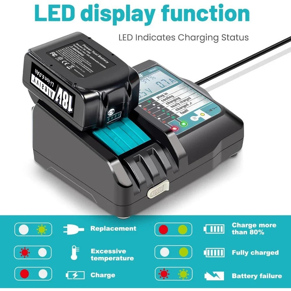 Fast 14.4V-18V Lithium Battery Charger with LED Display and USB Port