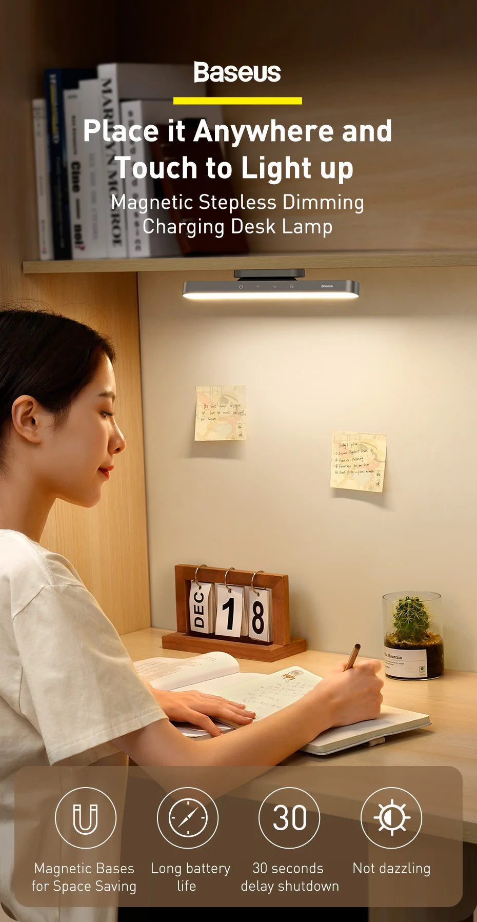 Magnetic Rechargeable LED Desk Lamp with Stepless Dimming - 8