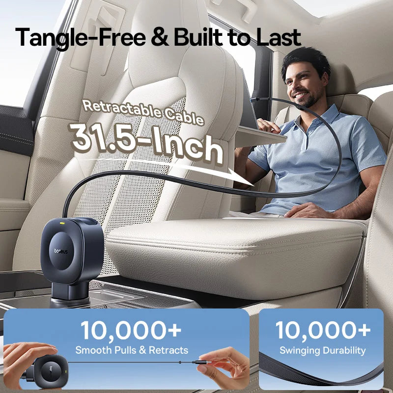 45W Dual USB-C Fast Car Charger with Retractable Cable
