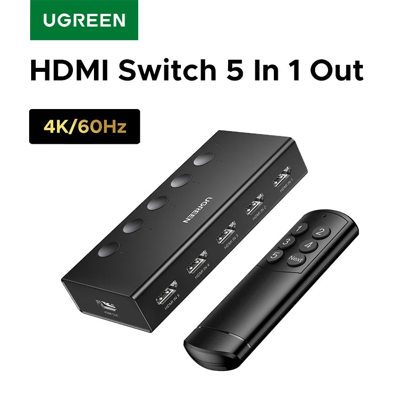 5-Port 4K 60Hz HDMI Switcher with Remote Control