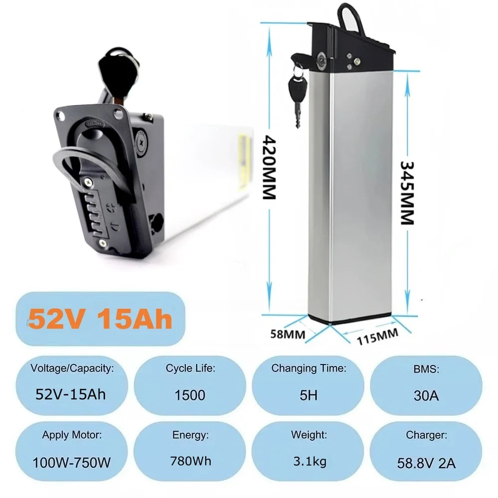 48V/52V Replacement Lithium Battery for Folding Electric Bikes