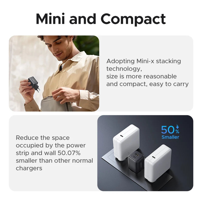 20W GaN Dual-Port USB-C and USB-A Fast Wall Charger