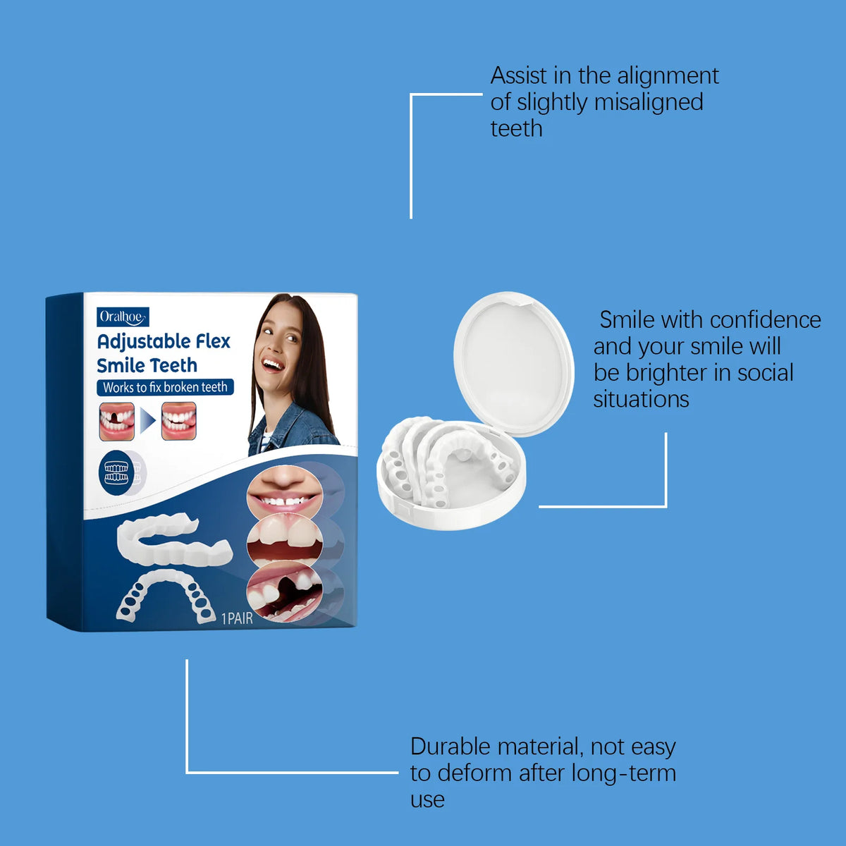 Adjustable Snap-On Dentures for Missing Teeth and Smile Correction