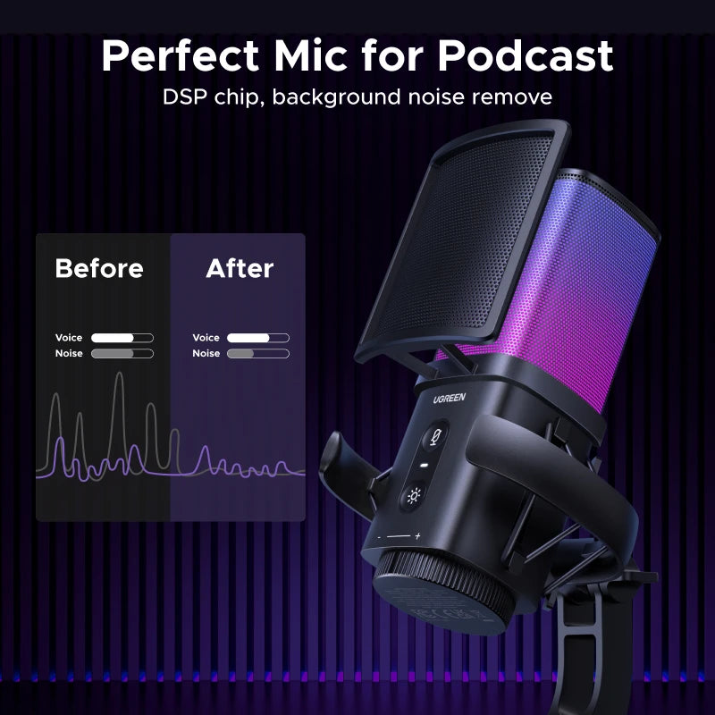 USB Condenser Microphone with RGB Lighting for Gaming and Streaming