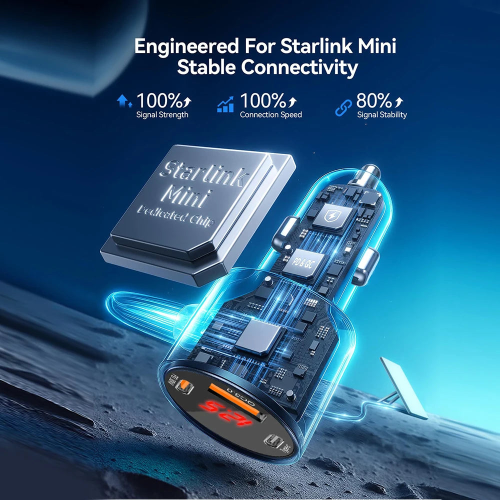 3M 12V 24V Car Power Adapter for Starlink Mini with USB PD QC Charger