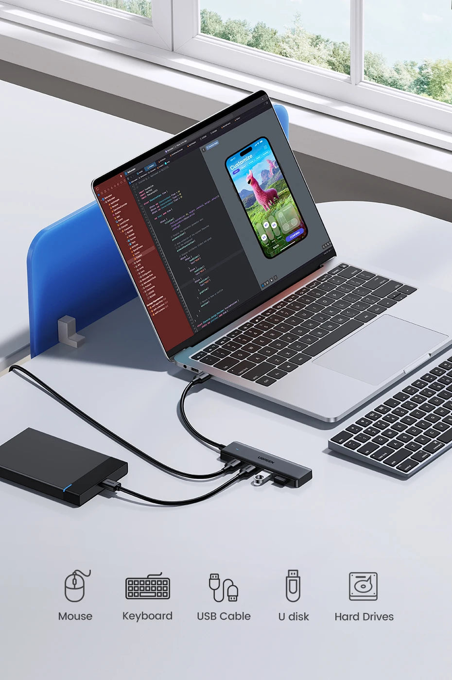 4-Port USB 3.0 Data Hub Splitter for Laptops and Desktop PCs - 10