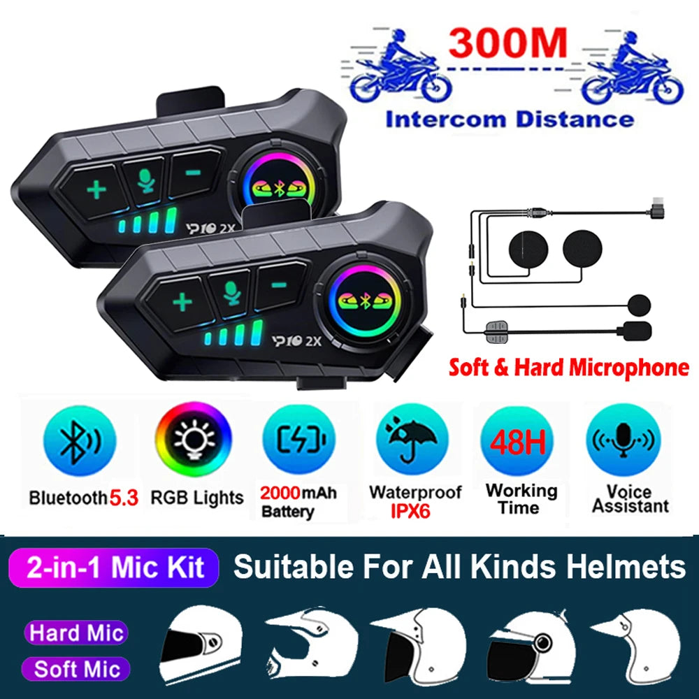 Motorcycle Helmet Bluetooth Intercom Headset 300M Range