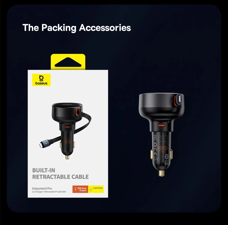 60W Fast Dual Port Car Charger with Retractable Cable - 31