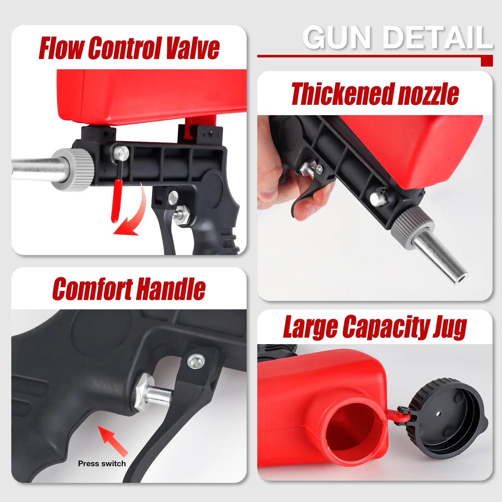 Portable 90PSI Pneumatic Gravity Feed Sandblasting Gun - 9