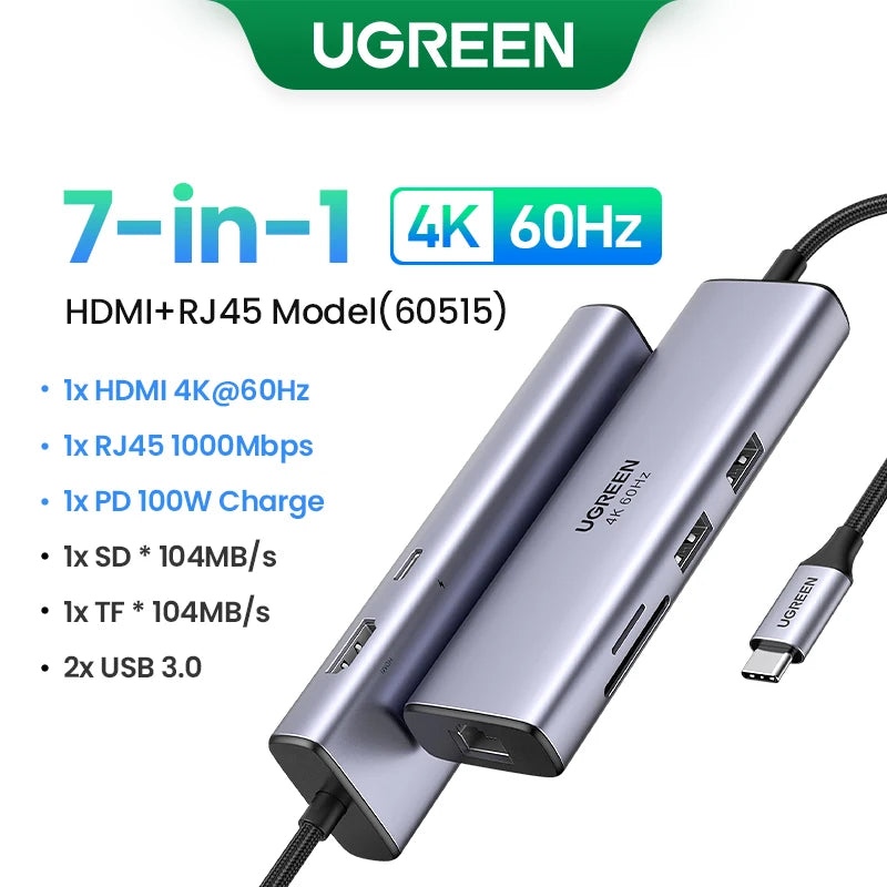 7-in-1 USB-C Hub with 4K 60Hz HDMI and 100W Power Delivery