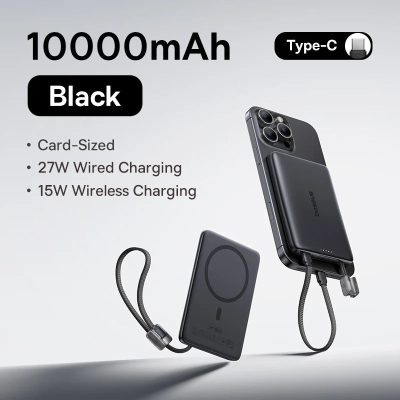 10000mAh Magnetic Wireless Power Bank with Built-in Fast Charge Cable