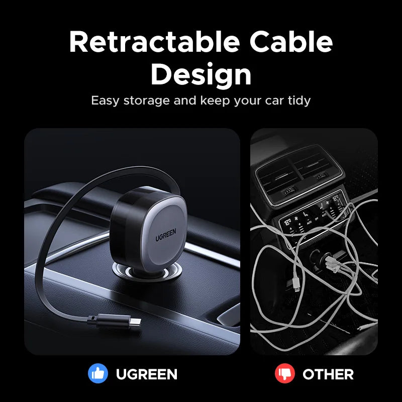 75W Fast Car Charger with Retractable Cables