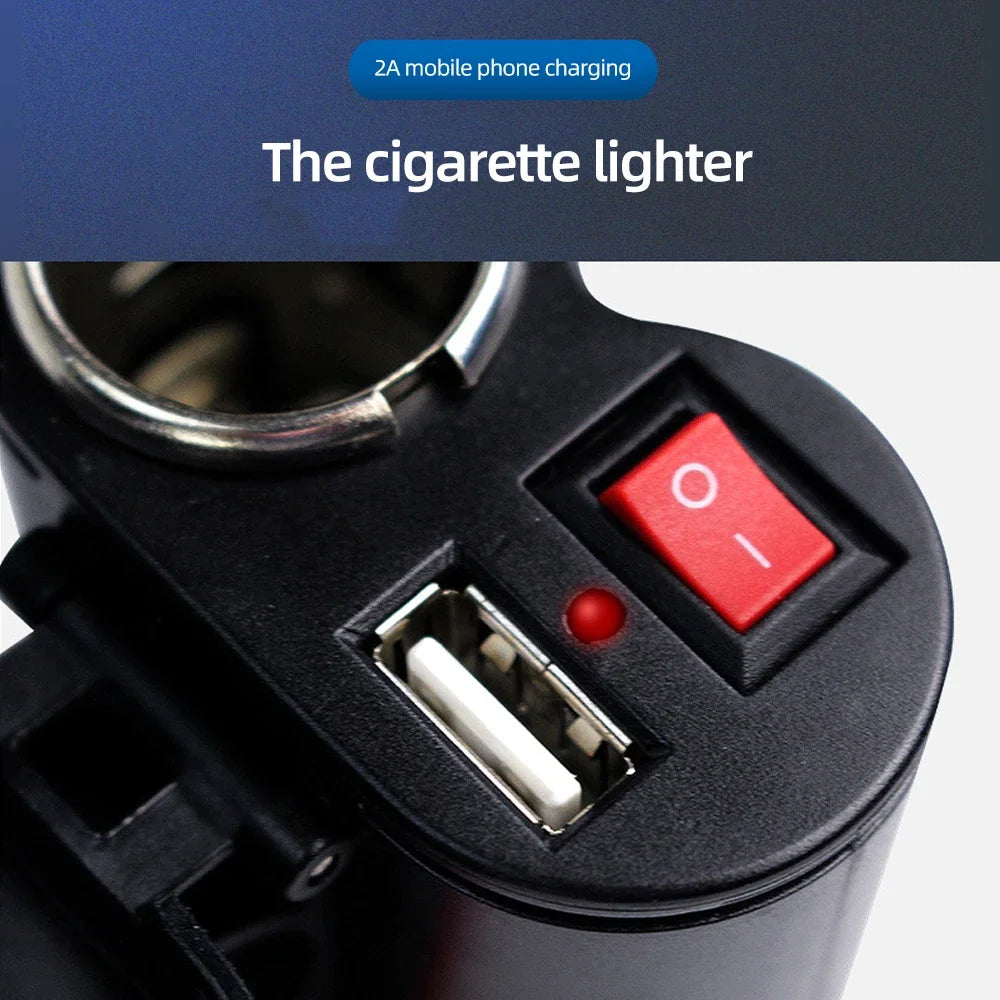 Motorcycle Handlebar 12V USB Charger and Cigarette Lighter Socket