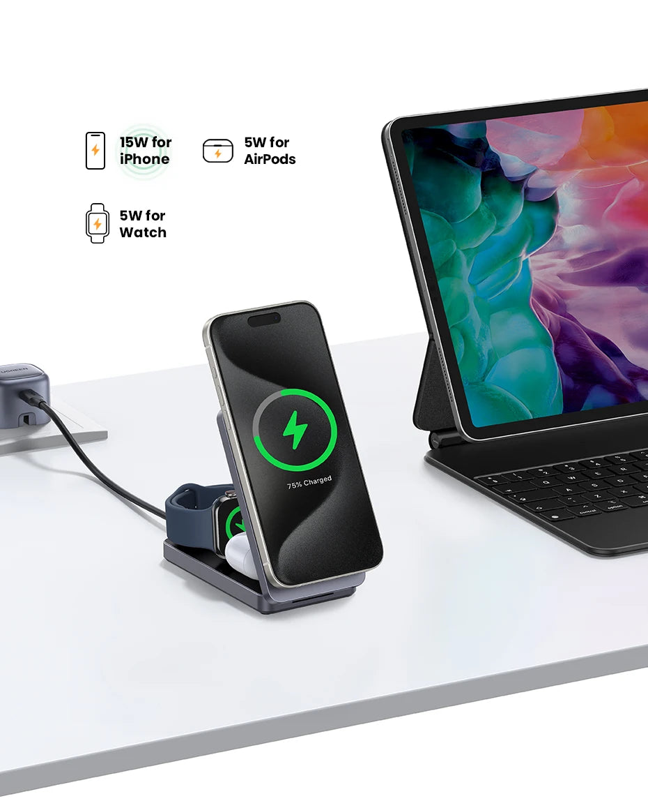 3-in-1 Magnetic Wireless Charging Stand for iPhone and Apple Watch
