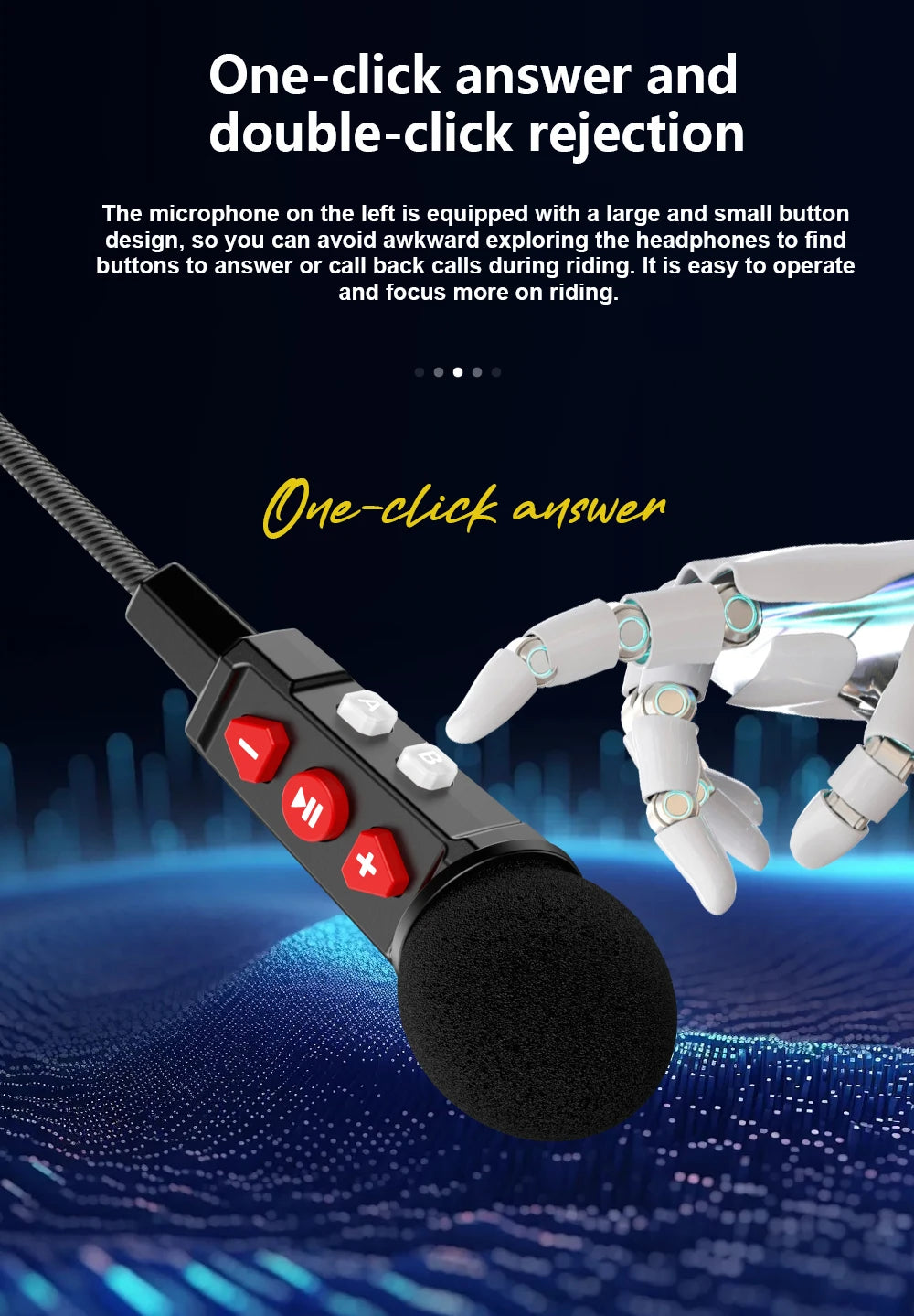 Motorcycle Helmet Wireless Bluetooth 5.3 Headset with Handsfree Mic